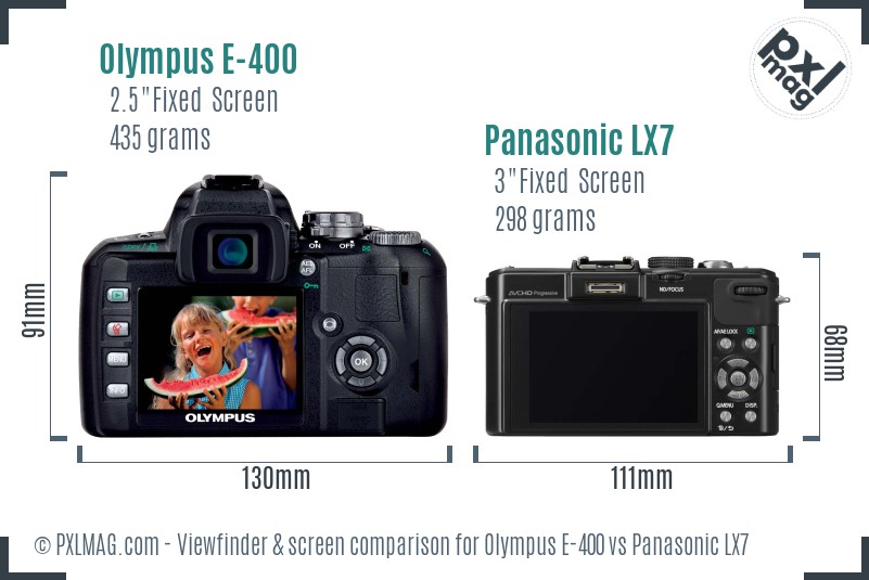 Olympus E-400 vs Panasonic LX7 Screen and Viewfinder comparison