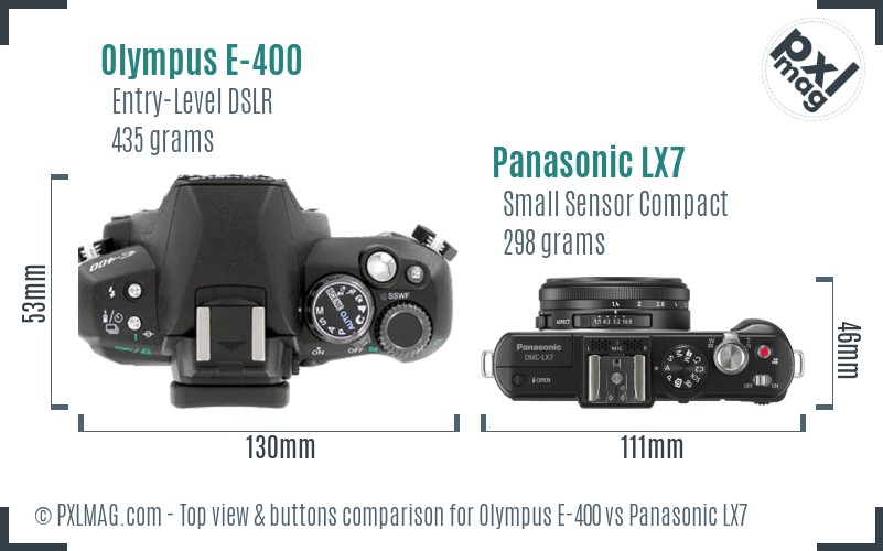 Olympus E-400 vs Panasonic LX7 top view buttons comparison