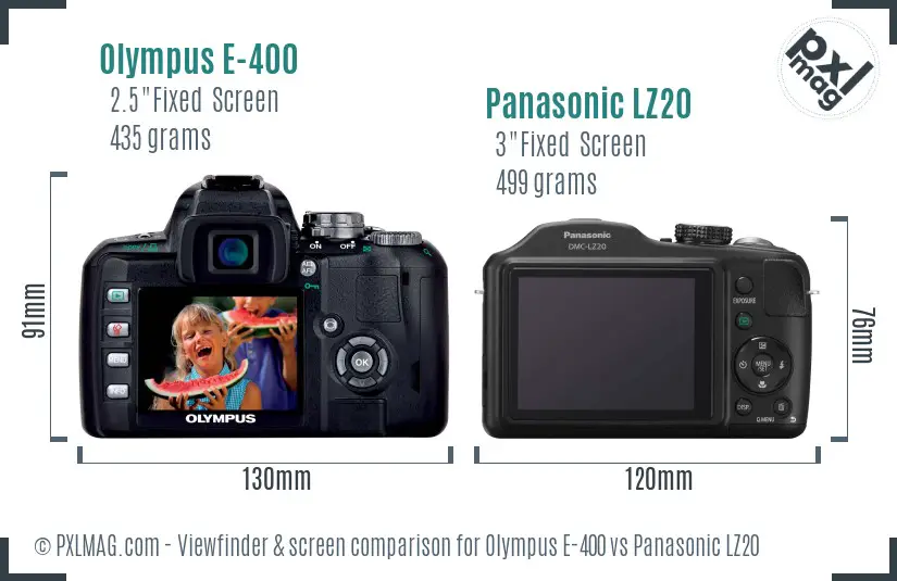 Olympus E-400 vs Panasonic LZ20 Screen and Viewfinder comparison