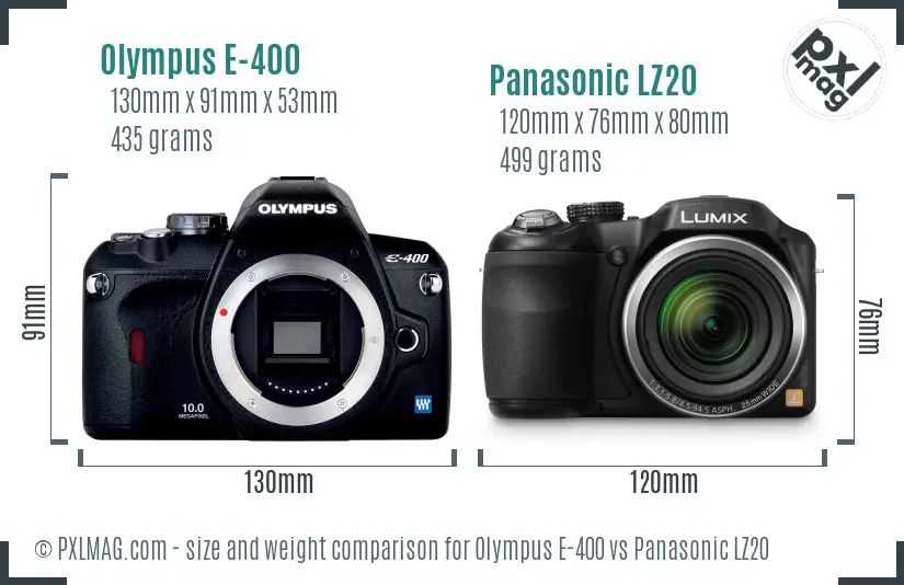 Olympus E-400 vs Panasonic LZ20 size comparison