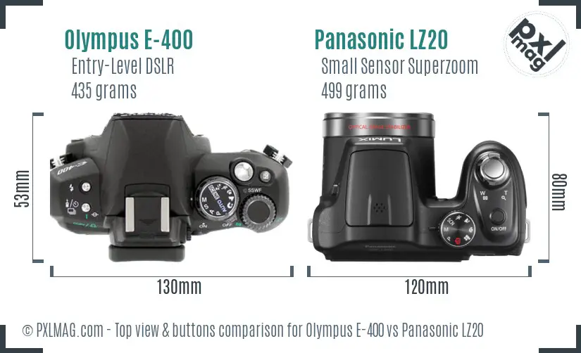 Olympus E-400 vs Panasonic LZ20 top view buttons comparison