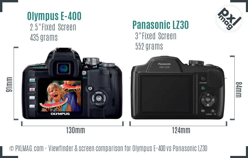 Olympus E-400 vs Panasonic LZ30 Screen and Viewfinder comparison