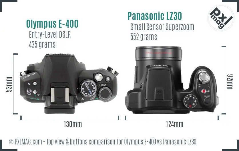 Olympus E-400 vs Panasonic LZ30 top view buttons comparison