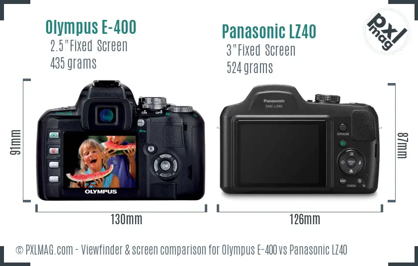 Olympus E-400 vs Panasonic LZ40 Screen and Viewfinder comparison