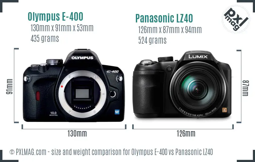 Olympus E-400 vs Panasonic LZ40 size comparison