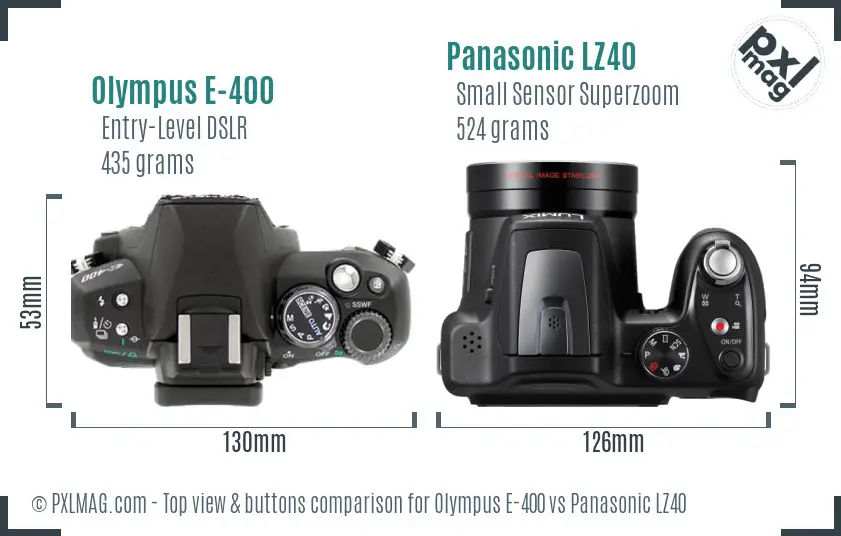Olympus E-400 vs Panasonic LZ40 top view buttons comparison