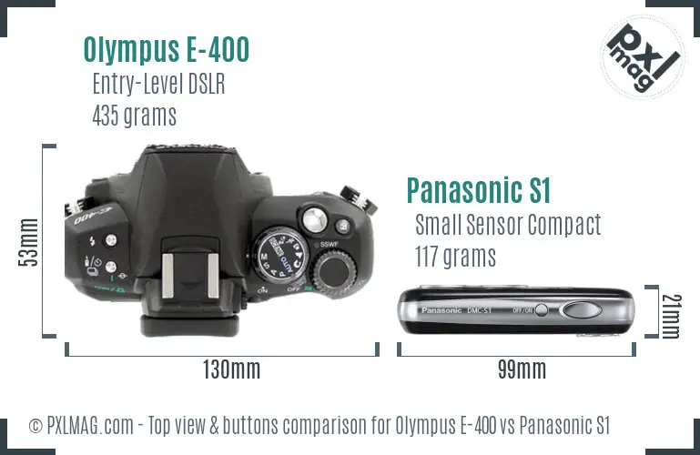 Olympus E-400 vs Panasonic S1 top view buttons comparison