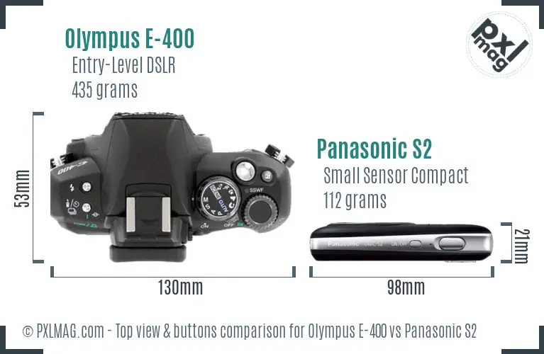 Olympus E-400 vs Panasonic S2 top view buttons comparison