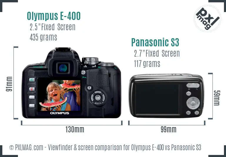 Olympus E-400 vs Panasonic S3 Screen and Viewfinder comparison