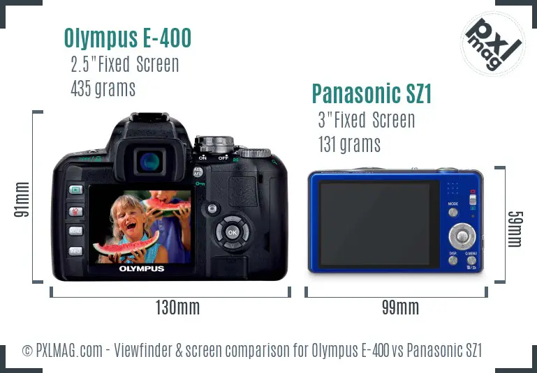 Olympus E-400 vs Panasonic SZ1 Screen and Viewfinder comparison