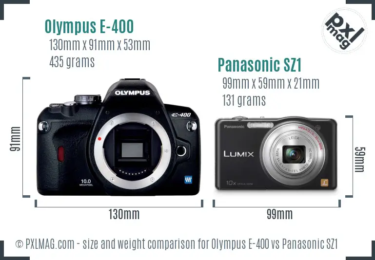 Olympus E-400 vs Panasonic SZ1 size comparison