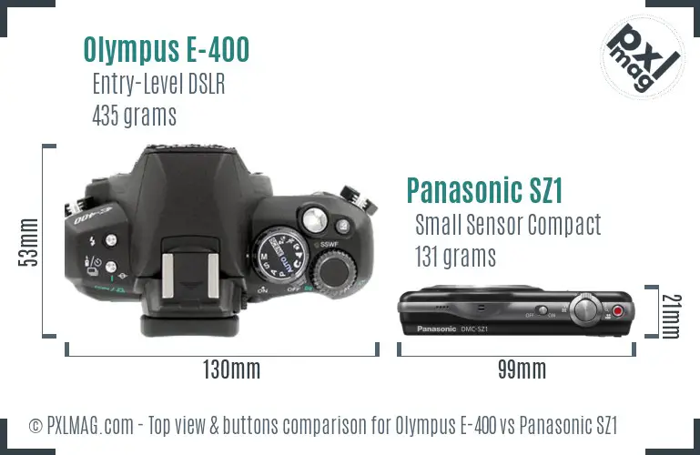 Olympus E-400 vs Panasonic SZ1 top view buttons comparison