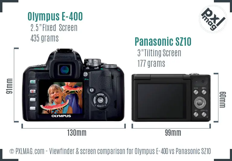 Olympus E-400 vs Panasonic SZ10 Screen and Viewfinder comparison