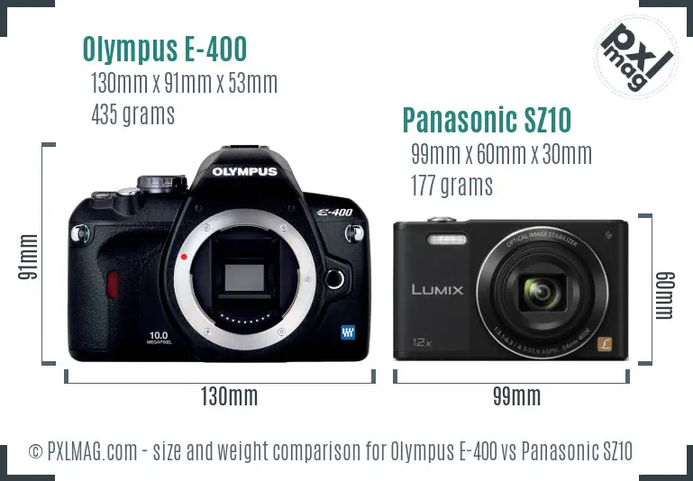 Olympus E-400 vs Panasonic SZ10 size comparison