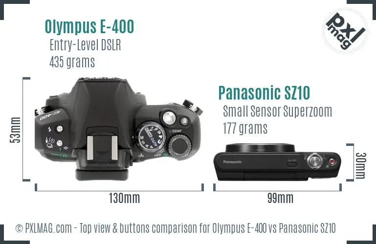 Olympus E-400 vs Panasonic SZ10 top view buttons comparison