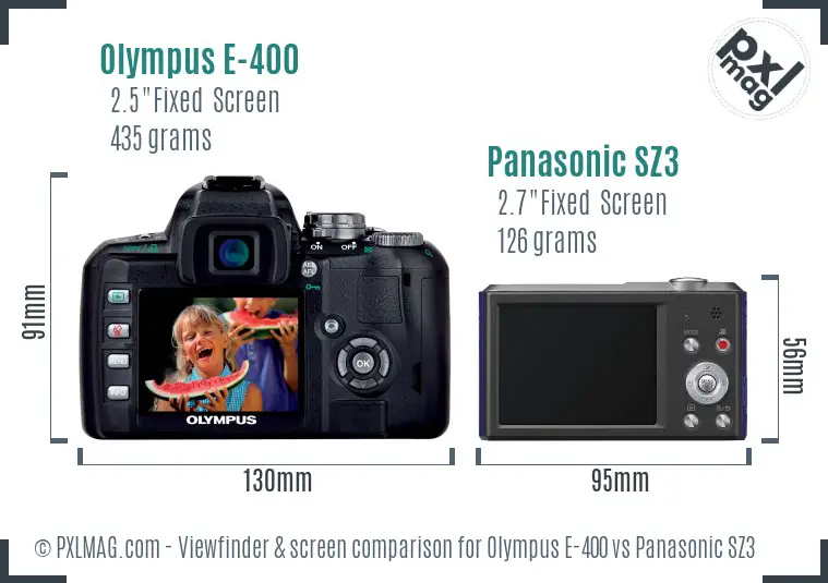 Olympus E-400 vs Panasonic SZ3 Screen and Viewfinder comparison