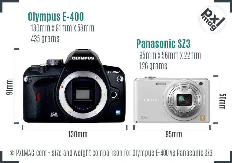 Olympus E-400 vs Panasonic SZ3 size comparison