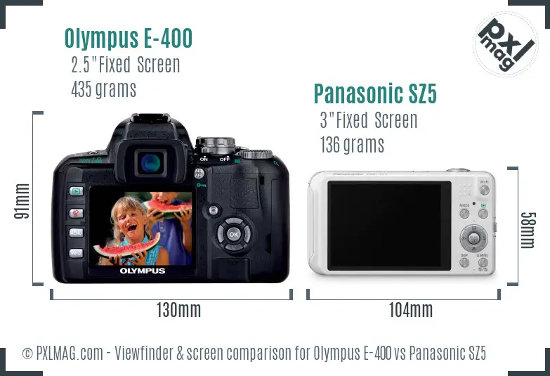 Olympus E-400 vs Panasonic SZ5 Screen and Viewfinder comparison