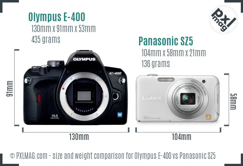 Olympus E-400 vs Panasonic SZ5 size comparison