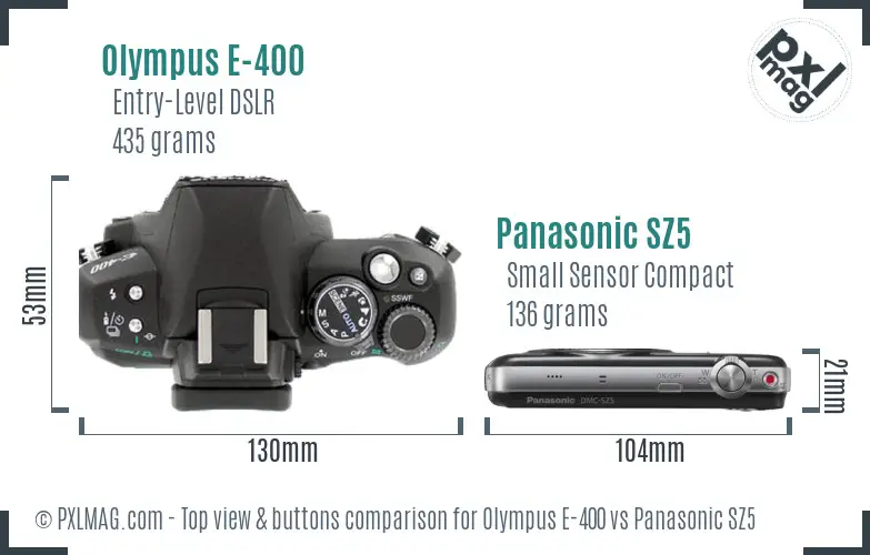 Olympus E-400 vs Panasonic SZ5 top view buttons comparison