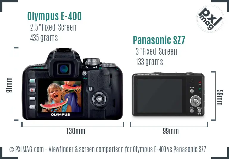 Olympus E-400 vs Panasonic SZ7 Screen and Viewfinder comparison