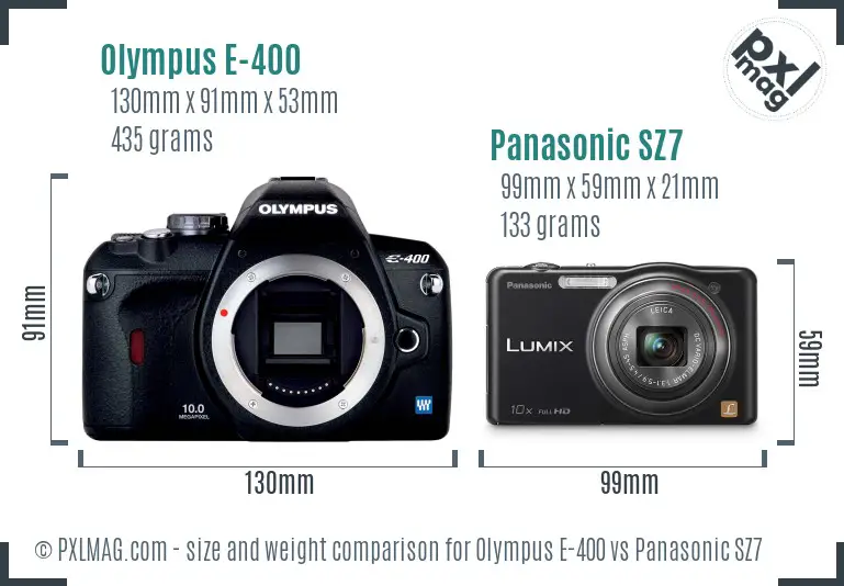 Olympus E-400 vs Panasonic SZ7 size comparison