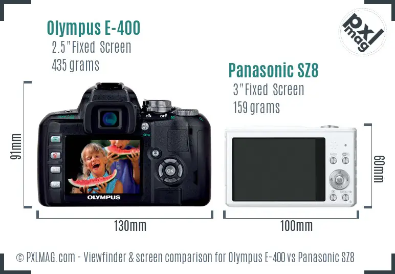 Olympus E-400 vs Panasonic SZ8 Screen and Viewfinder comparison