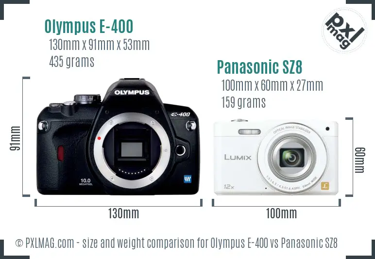 Olympus E-400 vs Panasonic SZ8 size comparison