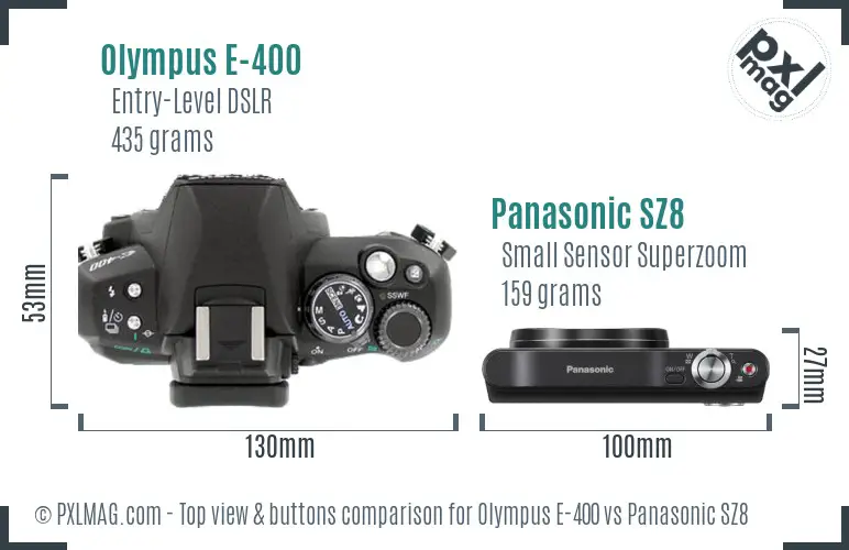 Olympus E-400 vs Panasonic SZ8 top view buttons comparison