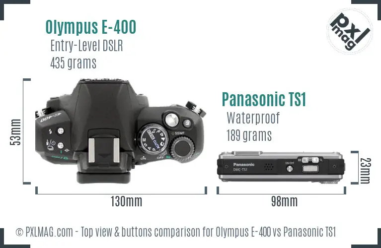 Olympus E-400 vs Panasonic TS1 top view buttons comparison