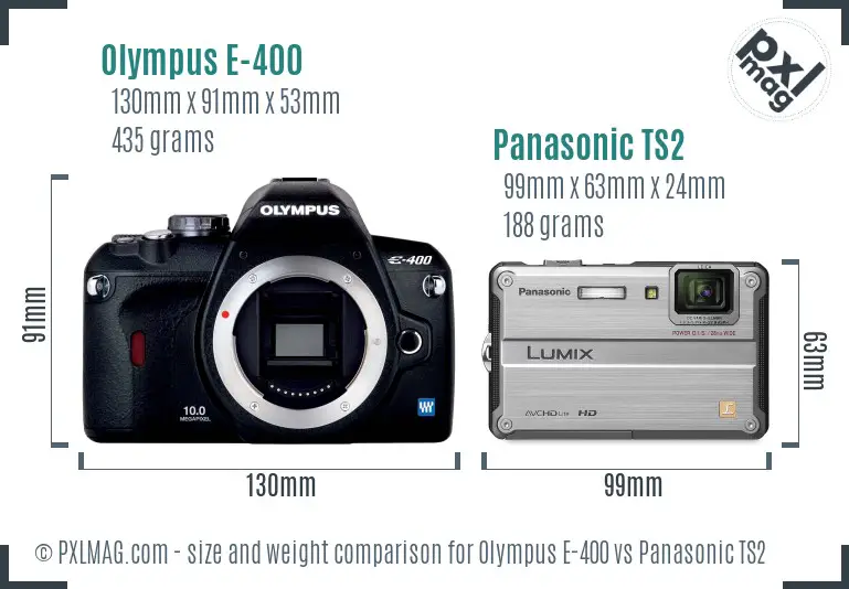 Olympus E-400 vs Panasonic TS2 size comparison Olympus E-400 vs Panasonic TS2 size comparison