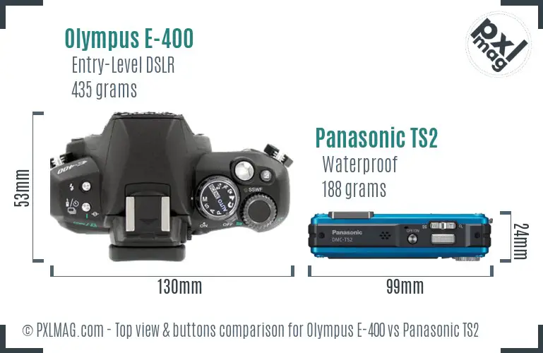 Olympus E-400 vs Panasonic TS2 top view buttons comparison Olympus E-400 vs Panasonic TS2 top view buttons comparison