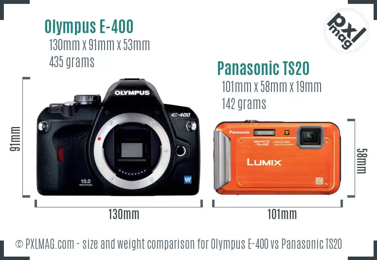 Olympus E-400 vs Panasonic TS20 size comparison