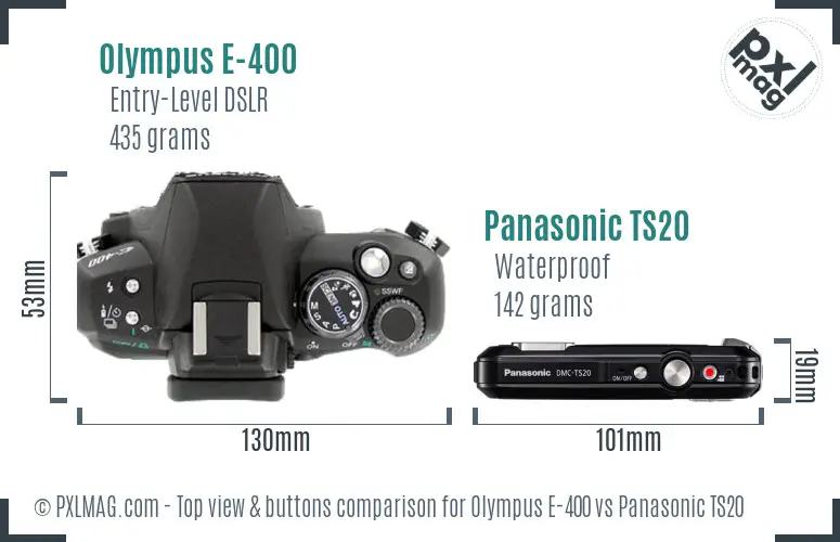 Olympus E-400 vs Panasonic TS20 top view buttons comparison