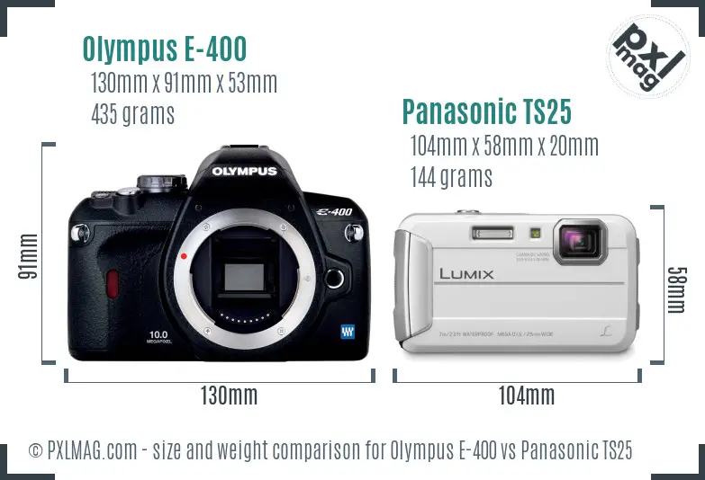 Olympus E-400 vs Panasonic TS25 size comparison