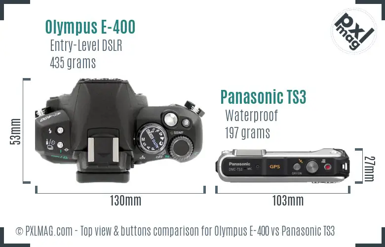 Olympus E-400 vs Panasonic TS3 top view buttons comparison