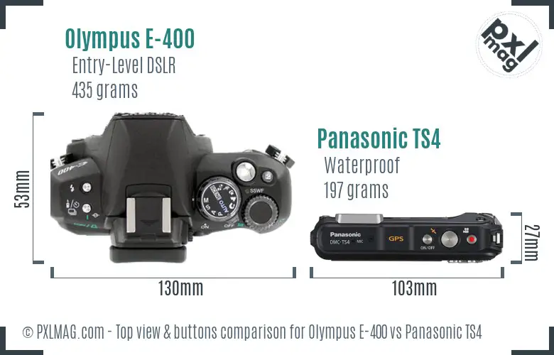 Olympus E-400 vs Panasonic TS4 top view buttons comparison