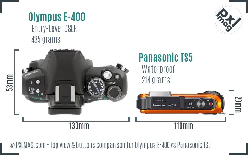 Olympus E-400 vs Panasonic TS5 top view buttons comparison