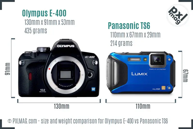 Olympus E-400 vs Panasonic TS6 size comparison