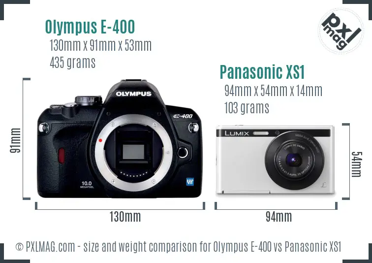Olympus E-400 vs Panasonic XS1 size comparison