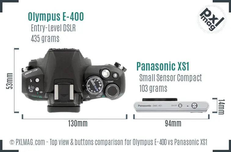 Olympus E-400 vs Panasonic XS1 top view buttons comparison