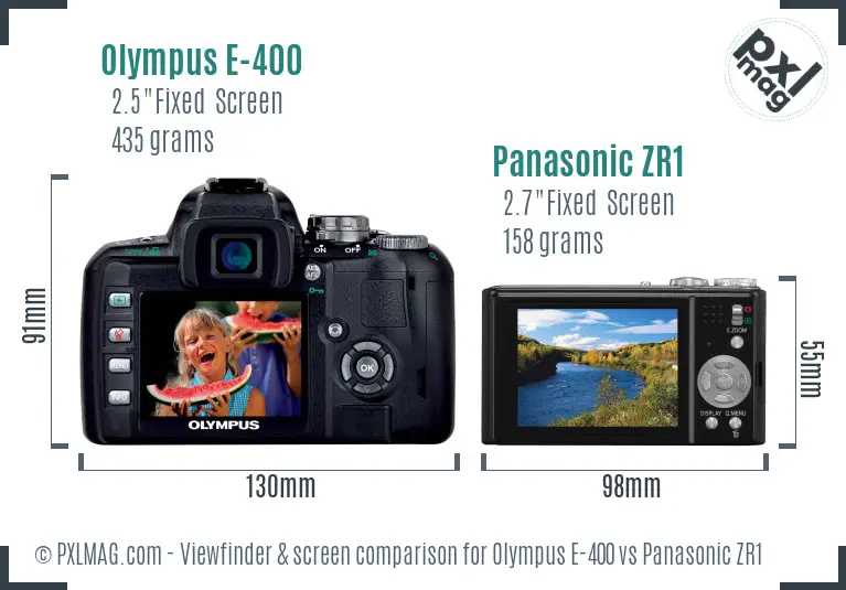 Olympus E-400 vs Panasonic ZR1 Screen and Viewfinder comparison