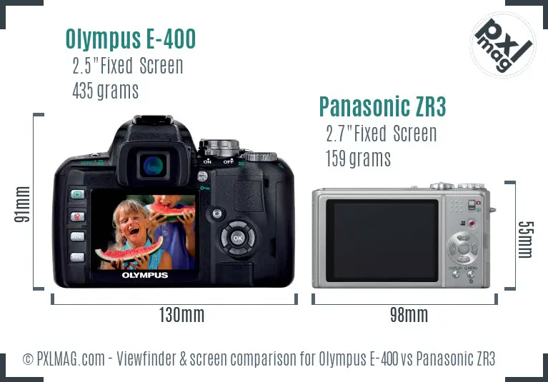Olympus E-400 vs Panasonic ZR3 Screen and Viewfinder comparison