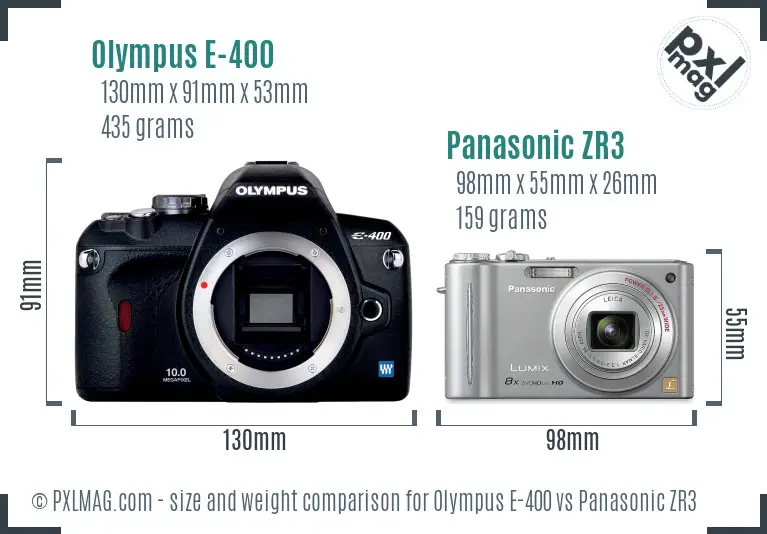 Olympus E-400 vs Panasonic ZR3 size comparison
