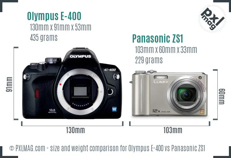 Olympus E-400 vs Panasonic ZS1 size comparison