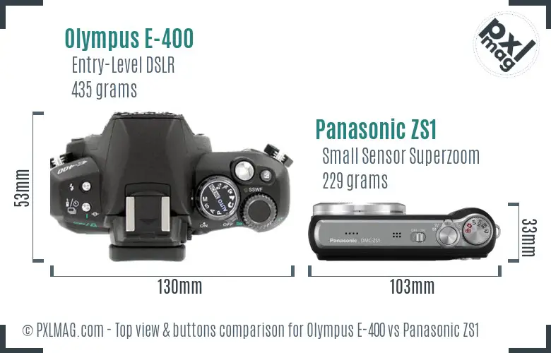 Olympus E-400 vs Panasonic ZS1 top view buttons comparison