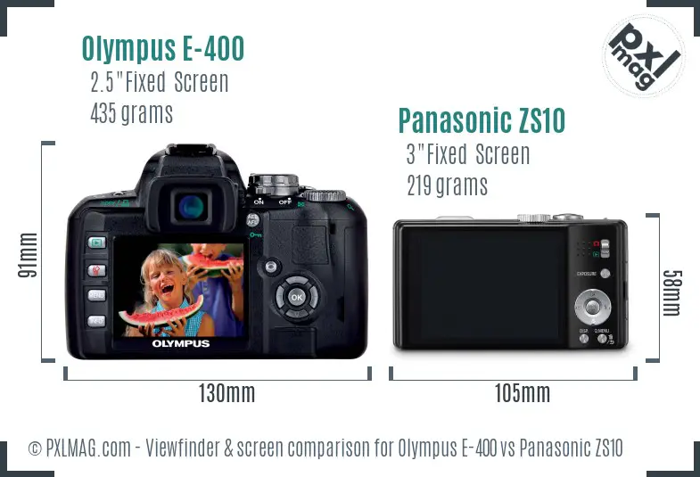 Olympus E-400 vs Panasonic ZS10 Screen and Viewfinder comparison