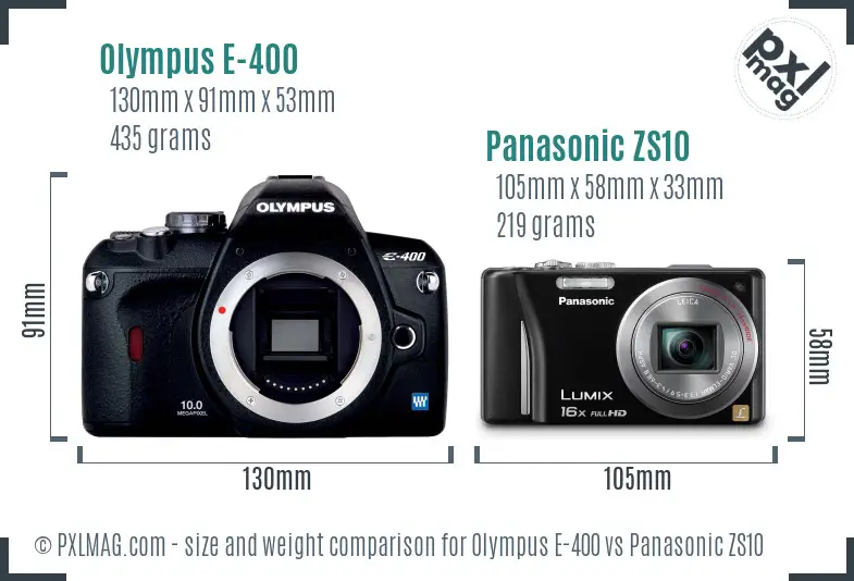 Olympus E-400 vs Panasonic ZS10 size comparison