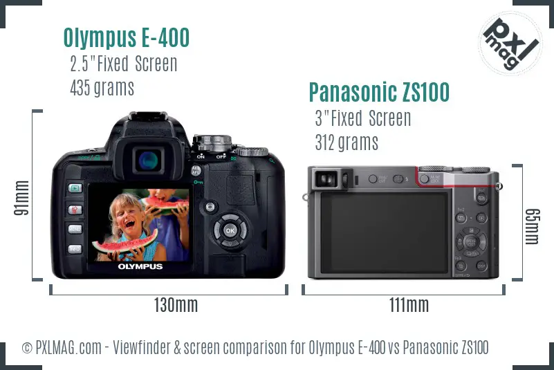 Olympus E-400 vs Panasonic ZS100 Screen and Viewfinder comparison