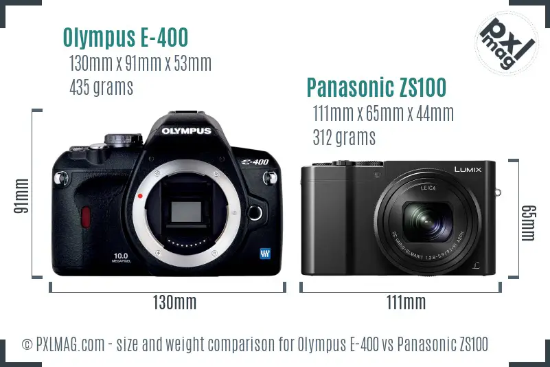 Olympus E-400 vs Panasonic ZS100 size comparison